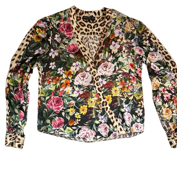 Silk Blouse Wrap Generation Love Animal Print Floral Gorgeous Oversized Small